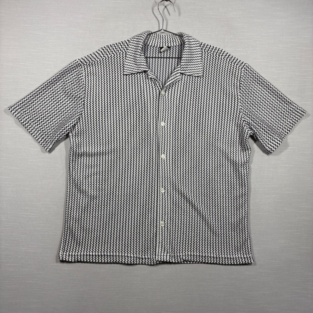 Vintage Amplify Shirt Men Large Blue White Geometric Knit Sheer Retro Look USA